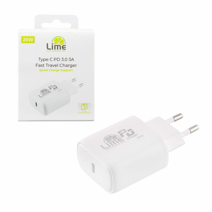 LIME ΦΟΡΤΙΣΤΗΣ ΧΩΡΙΣ ΚΑΛΩΔΙΟ ΜΕ ΘΥΡΑ USB-C 25W POWER DELIVERY ΛΕΥΚΟΣ