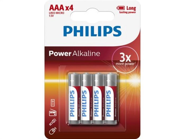  PHILIPS POWER ALKALINE BATTERIES, AAA, 4PCS