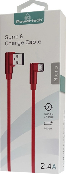 POWERTECH USB 2/MICRO COPPER 1M ALU 3.3mm RED