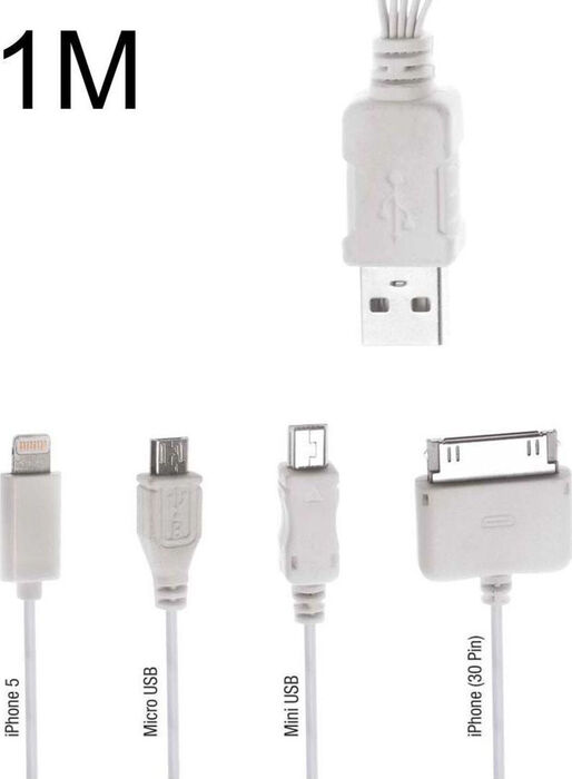 POWERTECH USB CABLE 2.0V - 4IN 1m WHITE