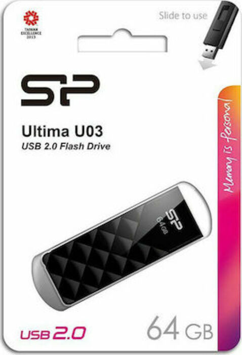 SP U03 USB 2.0 64GB ΜΑΥΡΟ