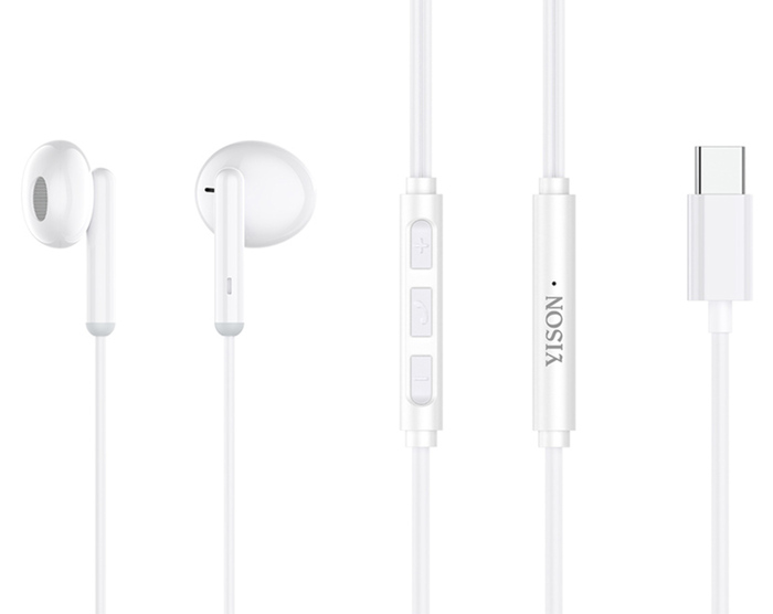 YISON EARPHONES ΜΕ ΜΙΚΡΟΦΩΝΟ  Χ3, TYPE-C, 1.2M, ΛΕΥΚΑ