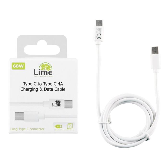  LIME TYPE-C TO TYPE-C 4A CHARGE-DATA CABLE 1m WHITE