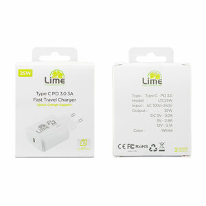 LIME ΦΟΡΤΙΣΤΗΣ ΧΩΡΙΣ ΚΑΛΩΔΙΟ ΜΕ ΘΥΡΑ USB-C 25W POWER DELIVERY ΛΕΥΚΟΣ Φωτογραφία 4