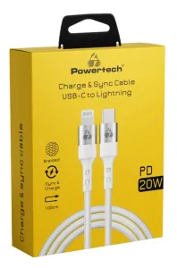 POWERTECH CABLE USB-C TO LIGHTNING, 1m, WHITE Photo 2