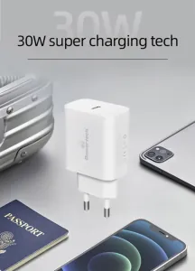 POWERTECH USB-C WALL CHARGER, 30W, WHITE Photo 2