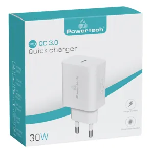 POWERTECH USB-C WALL CHARGER, 30W, WHITE Photo 3