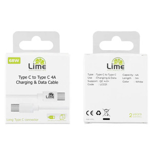 LIME TYPE-C TO TYPE-C 4A ΚΑΛΩΔΙΟ ΦΟΡΤΙΣΗΣ-DATA 1m ΛΕΥΚΟ Φωτογραφία 2